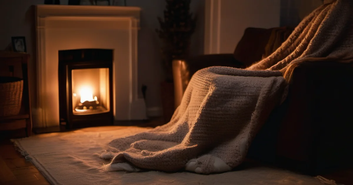 Familie mit dicken Decken in einem Raum während Stromausfall im Winter — Heizen ohne Strom