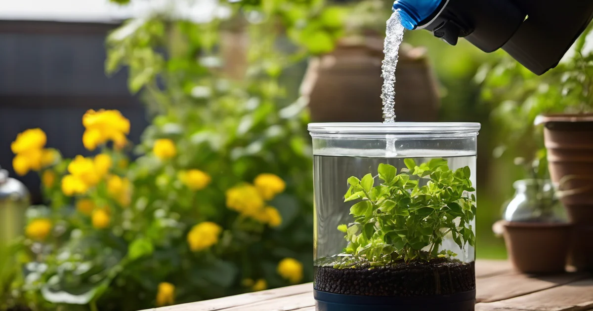 Aufgefangenes Regenwasser in einem Kanister, das vor der Aufbereitung zum Trinken dekantiert wird