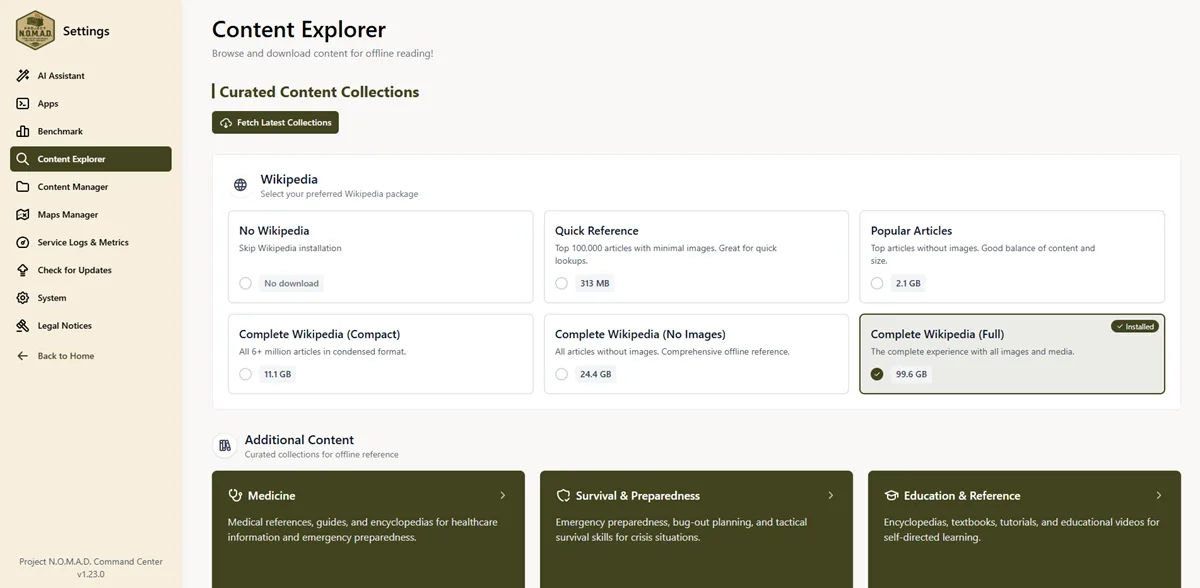 Offline-Inhaltsexplorer von Project NOMAD