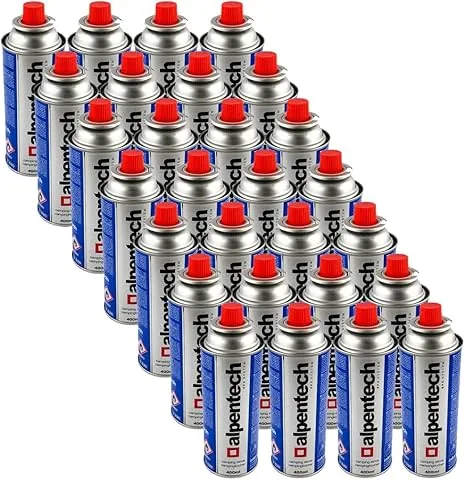 Alpentech – 28er-Pack Gaskartuschen 250 g Butan, Gasflasche UN2037 für Kocher und thermische Abflammgeräte