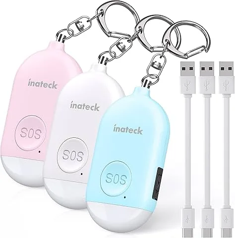 Inateck wiederaufladbarer Personenalarm mit Niedrigbatterie-Erinnerung, Selbstverteidigungs-Schlüsselanhänger mit LED-Beleuchtung für Frauen, Männer, Kinder und Senioren, 130 dB, 3er-Pack, PA1001