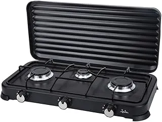 Jata JECG2703 tragbarer Gaskocher mit 3 Flammen und Grillrost, geeignet für Butan und Propan, abnehmbare Schutzabdeckung, ideal fürs Camping, platzsparend