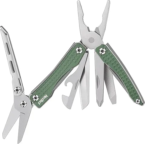 NexTool Multitool, Mini Flagship 10 in 1 Mini-Multitool, klappbares Multifunktionswerkzeug mit Messer, Zange, Dosenöffner, Schere, Schraubendreher, Flaschenöffner für Camping - Grün