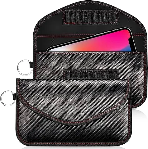 Wonwood_direct Faraday-Hülle fürs Handy und für Telefon und Autoschlüssel, 2 Stück, Faraday-Tasche fürs Handy, tragbarer Faraday-Käfig, RFID/NFC-Signalblocker, Abschirmung gegen Tracking (Schwarz mit rotem Rand)