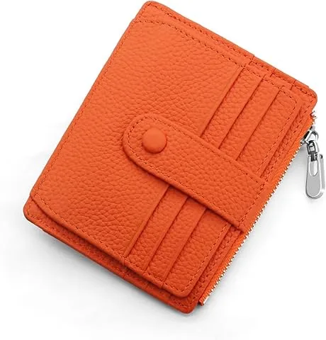 Geldbörse Damen Herren RFID minimalistisch, Kreditkartenhalter aus echtem Leder, kleine Damen-Geldbörse mit Münzfach mit Reißverschluss, Mini-Brieftasche mit 14 Kartenfächern (Orange)