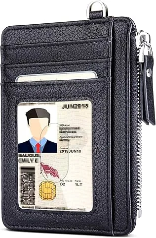 Geldbörsen für Herren, Kartenetui, kleine Herren-Geldbörsen, RFID-Schutz, minimalistisches Design, mit Reißverschluss, Platz für 8 Karten, Schwarz