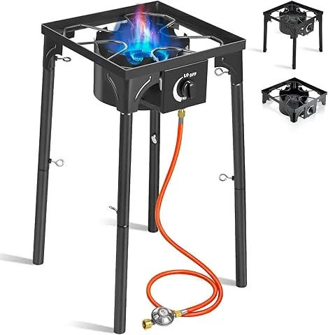 BACOENG Gaskocher 10KW mit abnehmbaren Beinen, tragbarer Camping-Gaskocher mit 1,5 m Schlauch und Druckregler 50 mbar