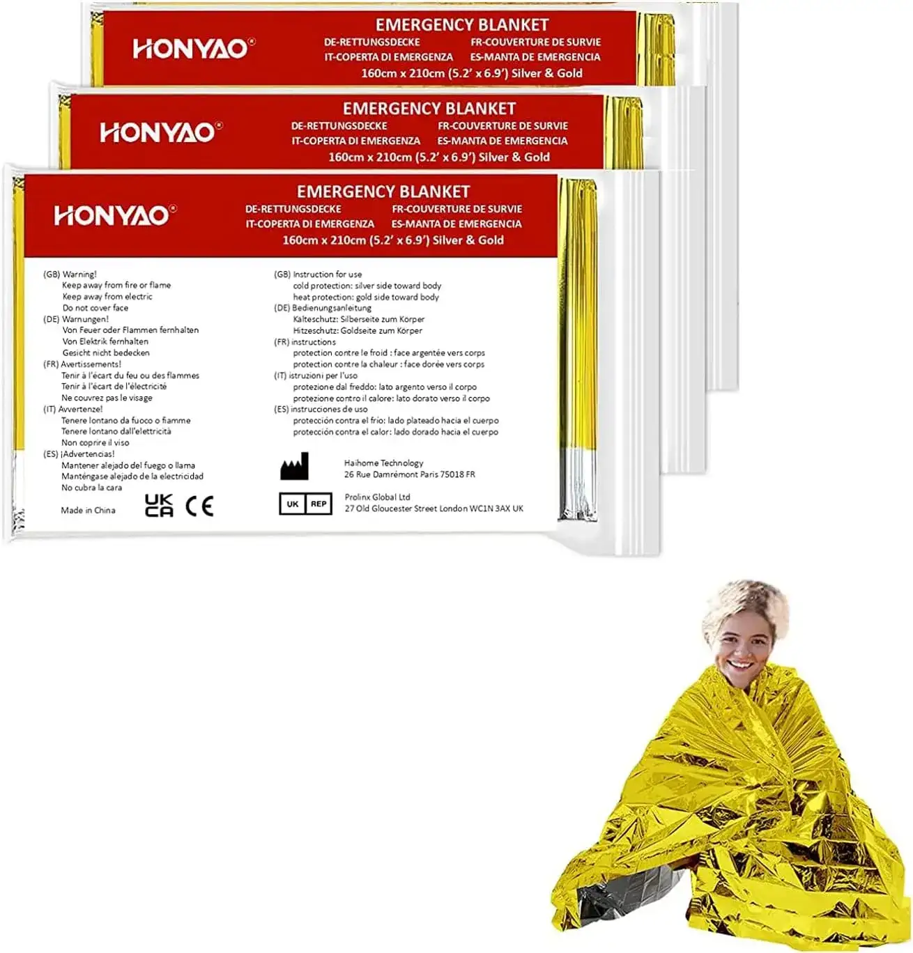 HONYAO Rettungsdecke 3 Stück 210x160cm